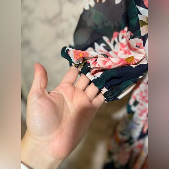 Eliza J Floral Print 3/4 Balloon Sleeve Faux Wrap Hi-Low Maxi Dress - Picture 5 of 8